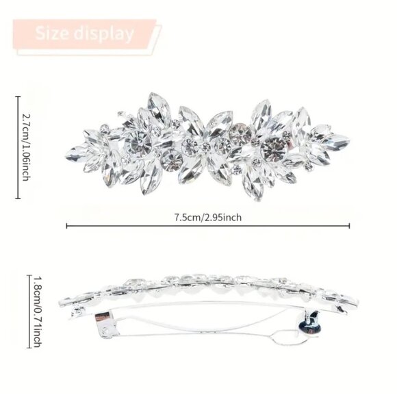 2 pc Elegant Crystal Bridal Hair Clip Shrapnel Glittery Leaf Design Suitable new - Picture 7 of 12